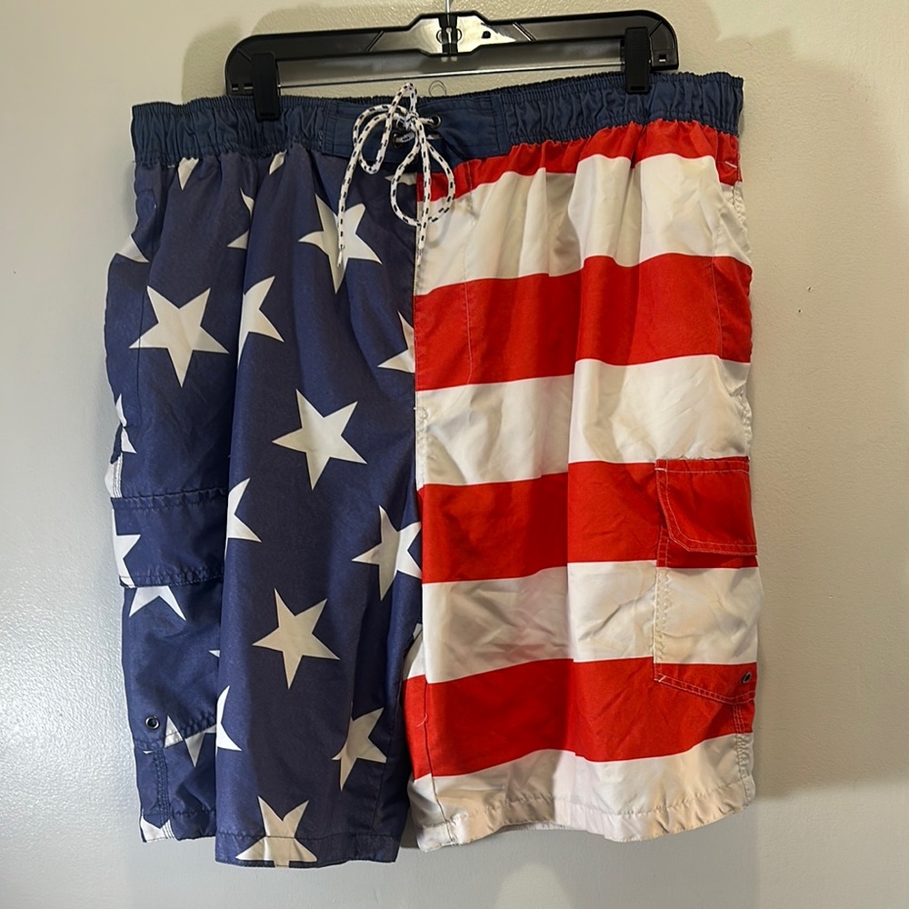 The Foundry Supply Co. Red and White Swim Shorts